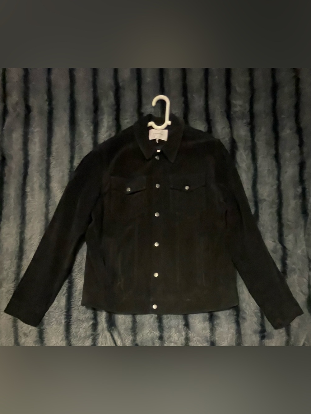 Frame Denim Black Suede Snap-Front Jean Jacket